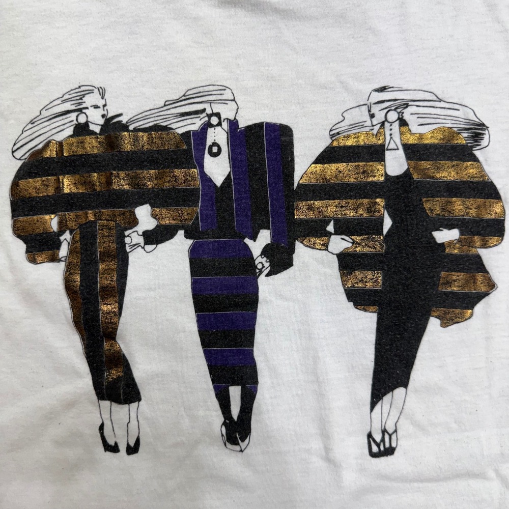 Vintage Single Stitch Fashion Sketch Tshirt White Gold Foil 80s 90s Graphic Tee